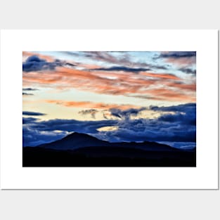 Red sky over the Trossachs mountains. Scotland Posters and Art